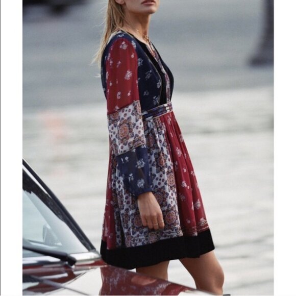 Anthropologie Maeve Quartier Latin Embroidered Patchwork Velvet Floral Dress - Picture 2 of 10